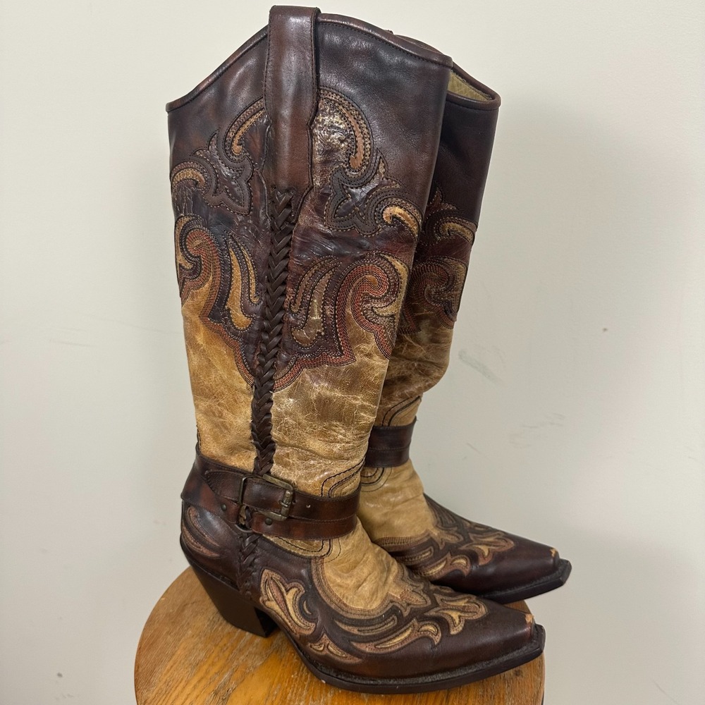 Corral Womens 8.5 M Boots Cognac Brown Leather Ankle Zip Snip Toe Western Boots